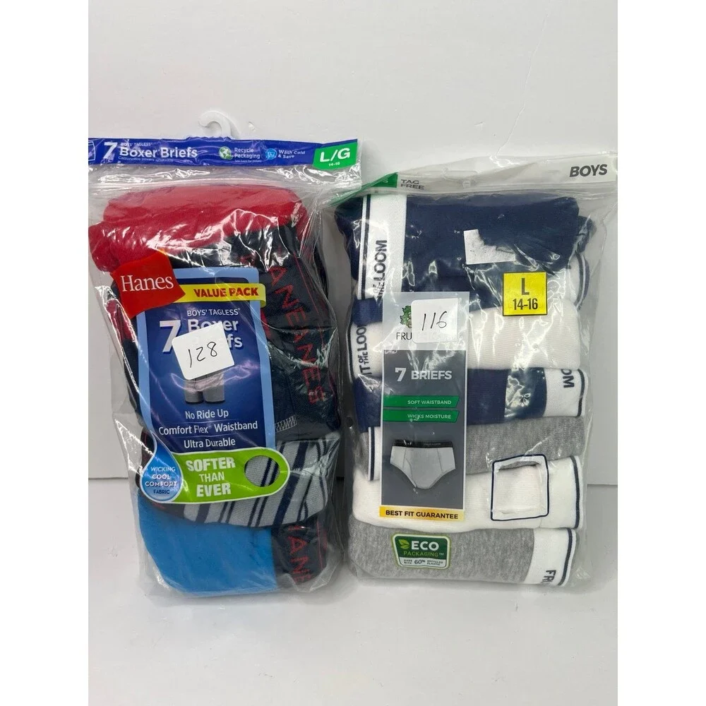 Bundle Boys Hanes FOTL Underwear Briefs Boxers Size Underwear Size Large 14/16